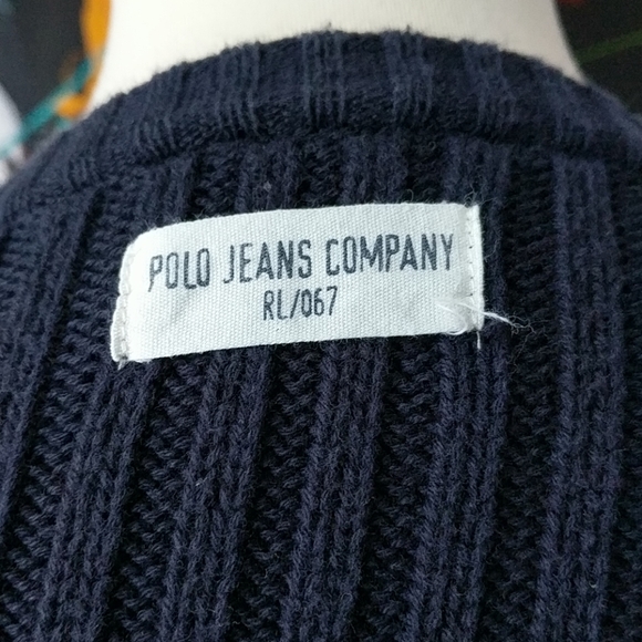 Vintage mid 80s Polo Jeans Co navy sweater with elbow and shoulder pads - Picture 3 of 6